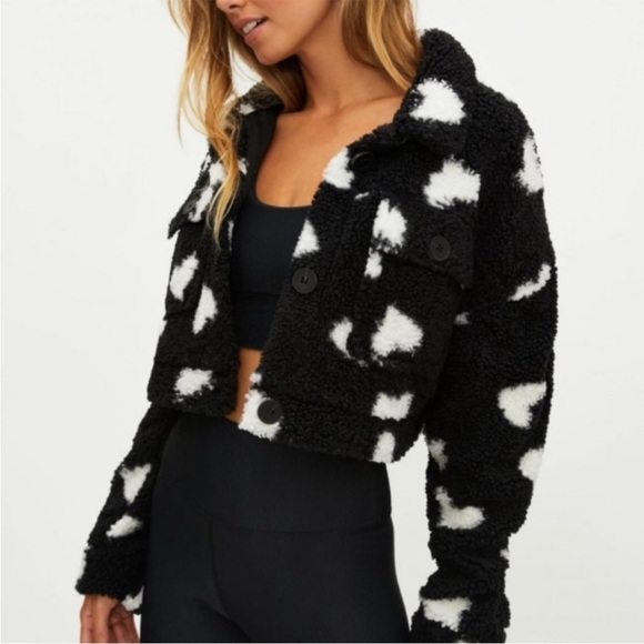 Beach Riot Jackets & Blazers - Beach Riot Devin Sherpa heart fuzzy crop jacket
